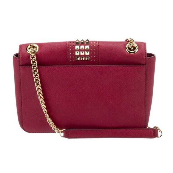 NWT~MICHAEL KORS TINA Red Small Leather Gold Studded Shoulder Bag Purse~$328 - Picture 2 of 12